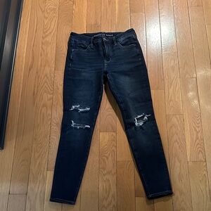 American Eagle Outfitters Dark Blue Distressed Skinny Jeans